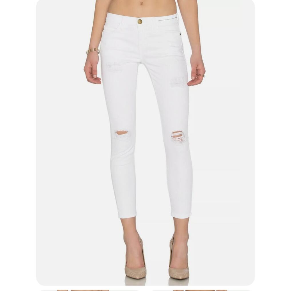 Current /Elliott The Stiletto Sugar Destroy White Denim Jeans size 27